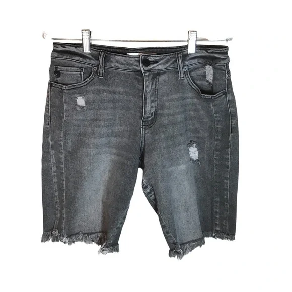 Kancan bermuda shorts 9/28 gray fringed hem stretch distressed 10” inseam - Picture 1 of 9
